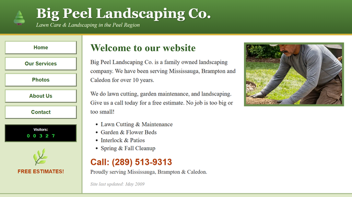 The old, dated version of the landscaping website