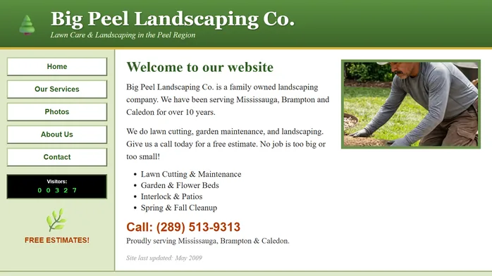 The old, dated version of the landscaping website